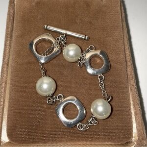 Rare Tiffany & Co 925 Sterling Silver Pearls and Squares Toggle Link Bracelet